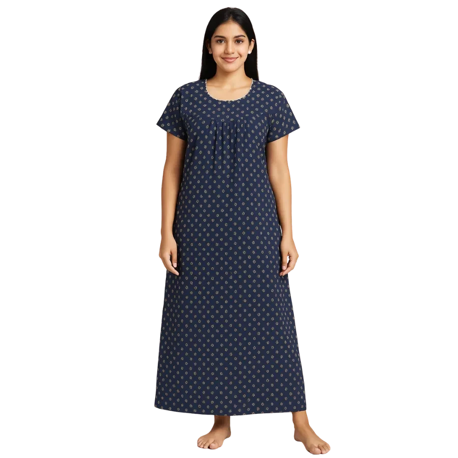 Navy Bliss Floral Printed Cotton Nighty