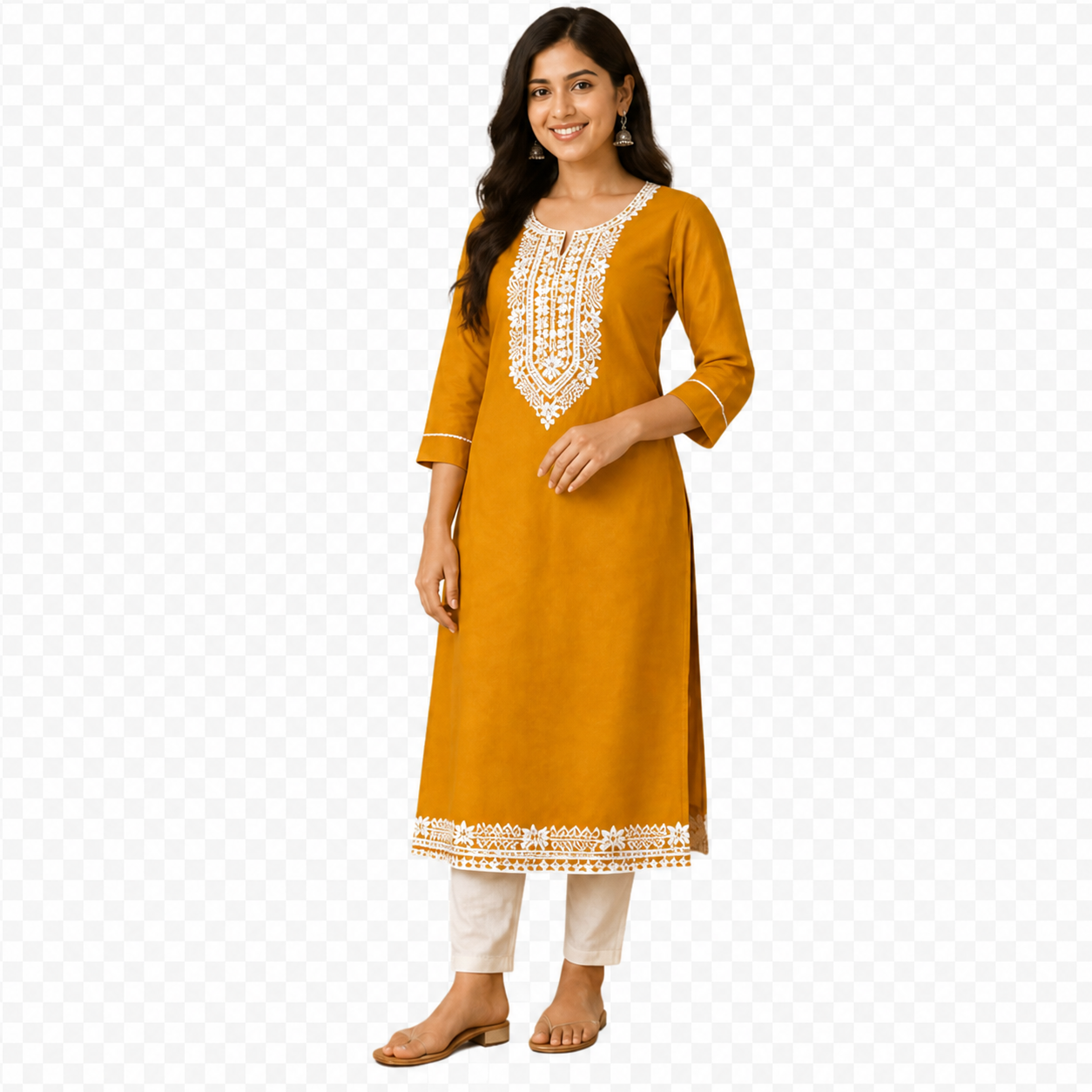 Mustard Yellow Embroidered Straight Kurti Set