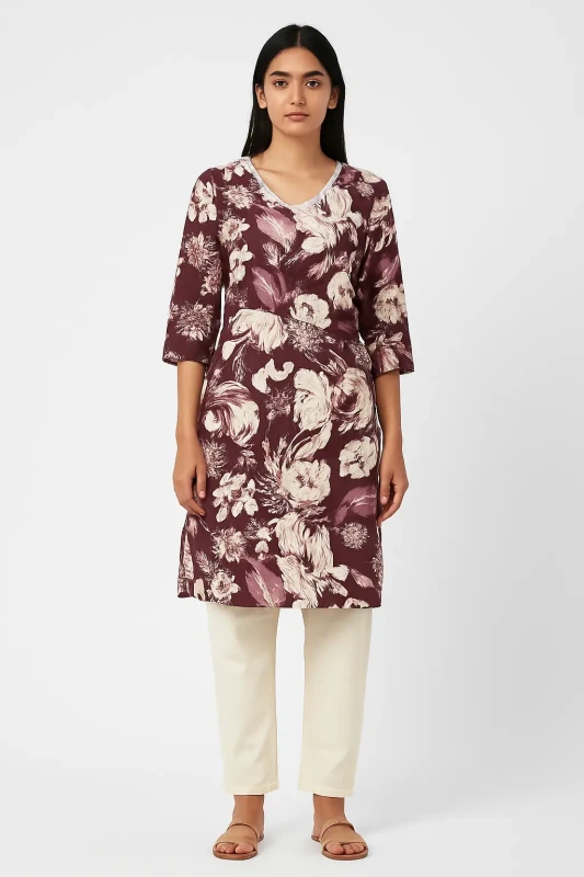Maroon Floral Kurta