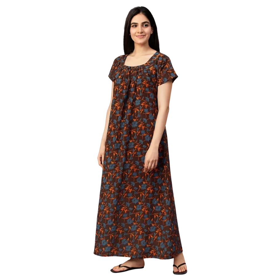 Midnight Rust Bloom Printed Cotton Nighty