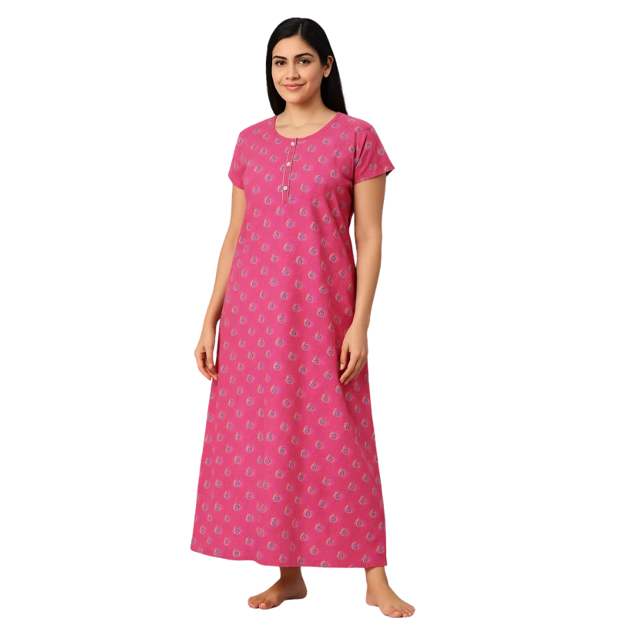 Pink Paisley Blossom Cotton Nighty