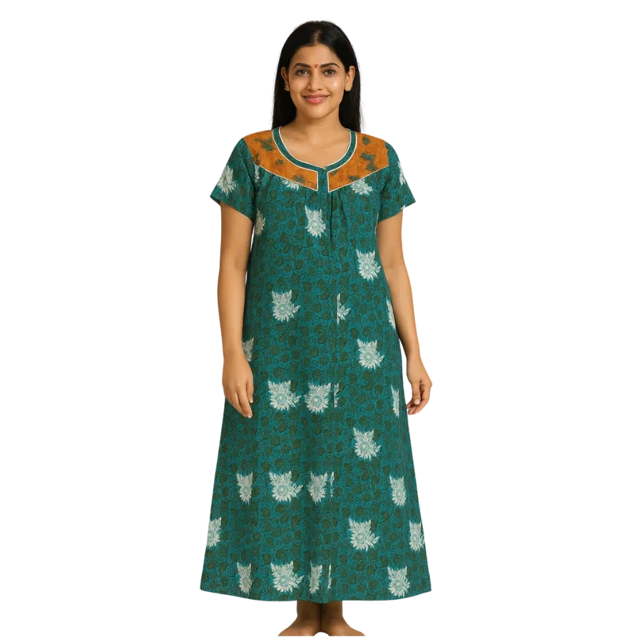 “Teal Blossom Comfort Cotton Nighty