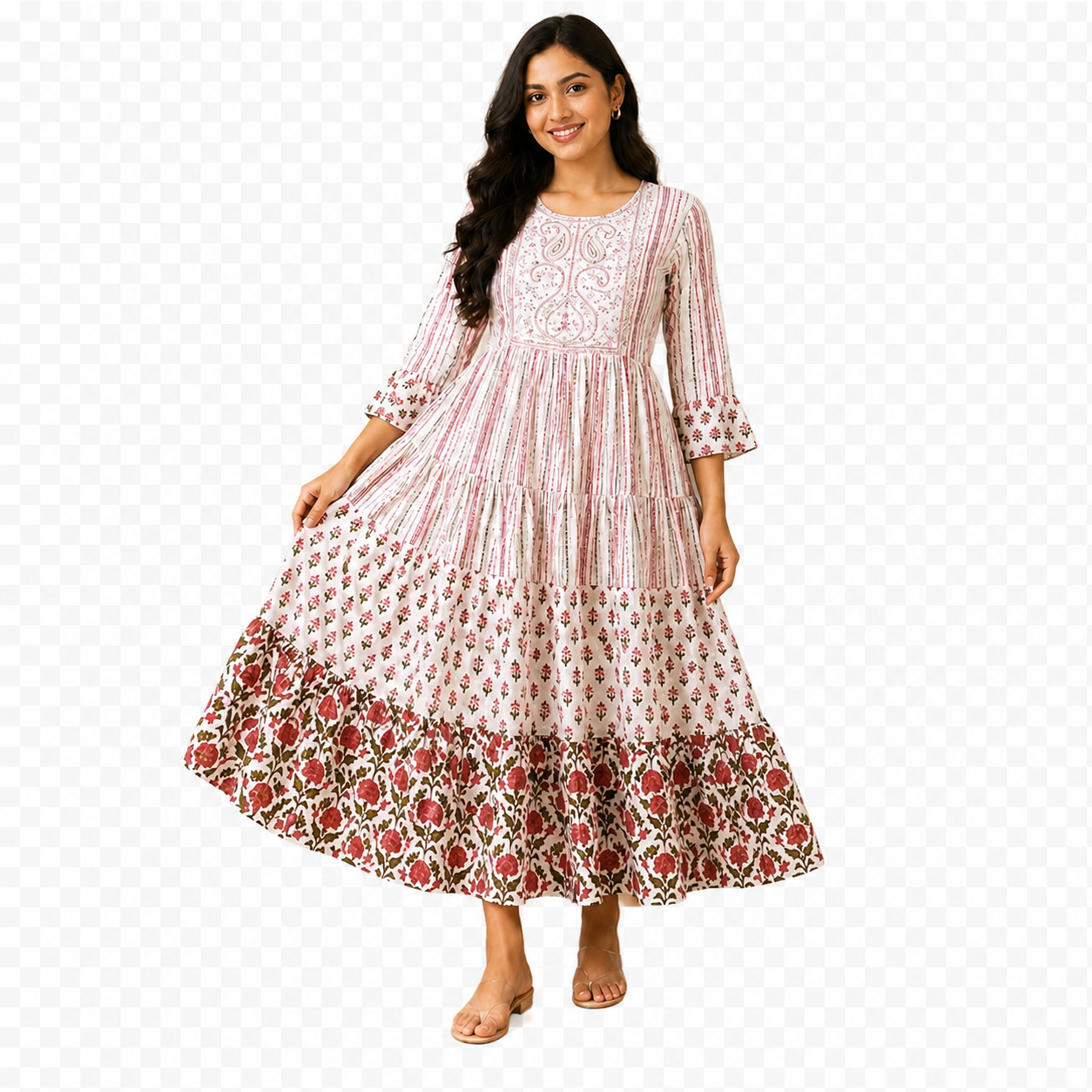 Rose Garden Printed Anarkali Kurti Dress