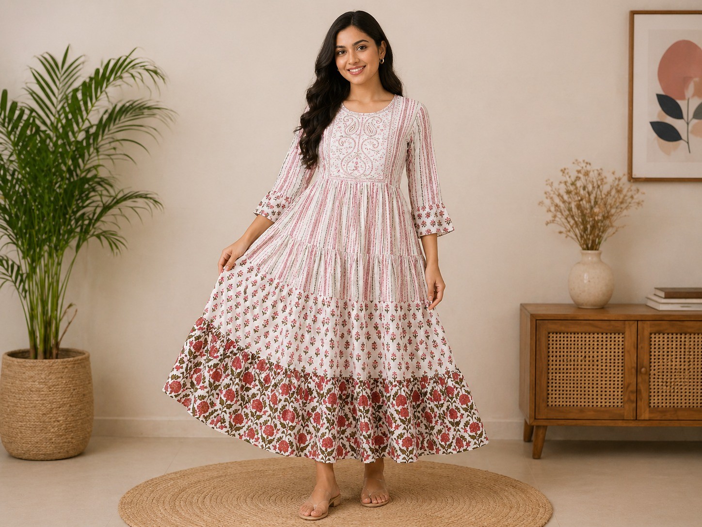 Rose Garden Printed Anarkali Kurti Dress