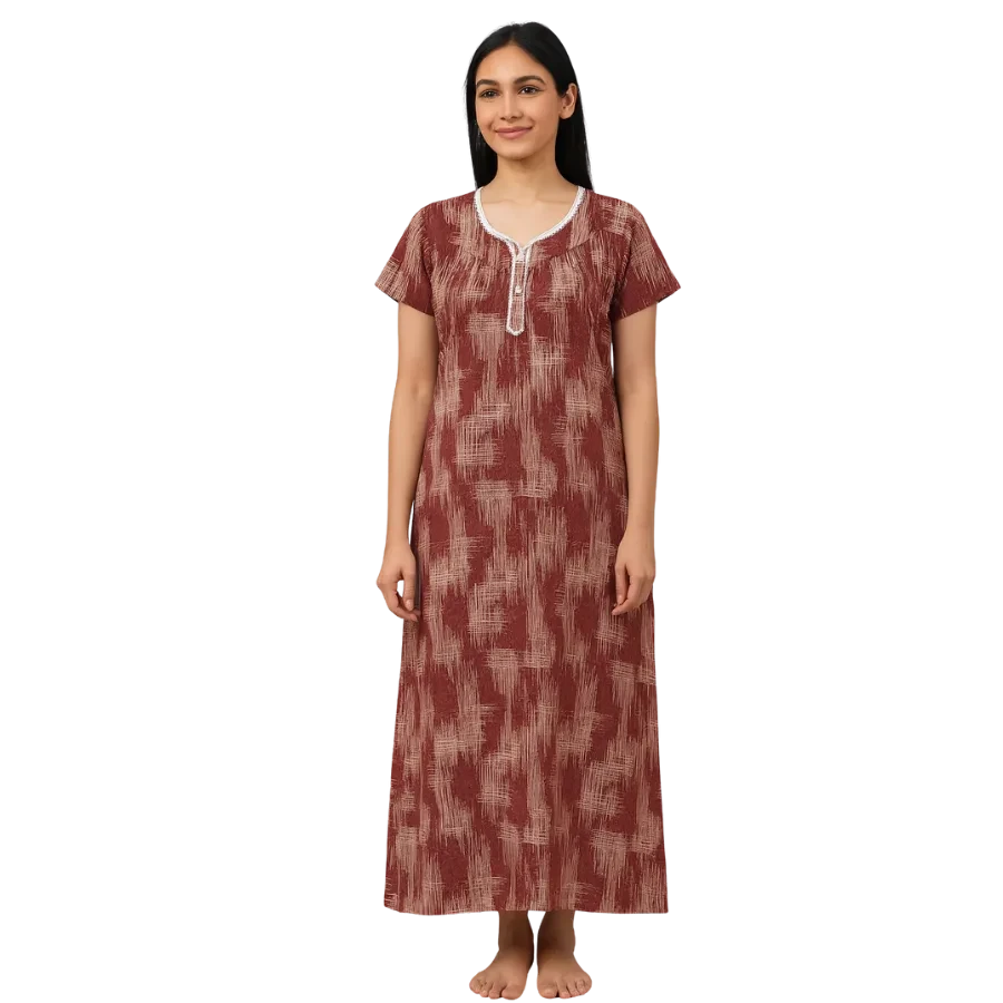 Crimson Breeze Abstract Print Cotton Nighty