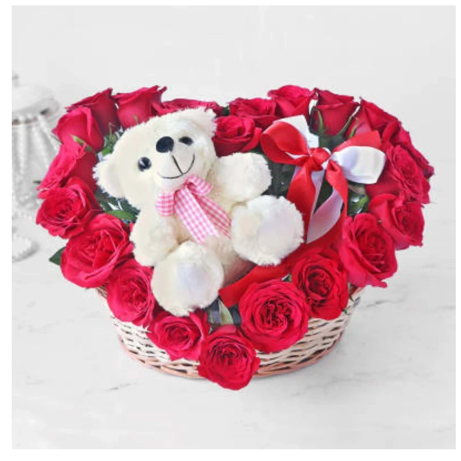 TEDDY WITH ROSE DESIGN HEART