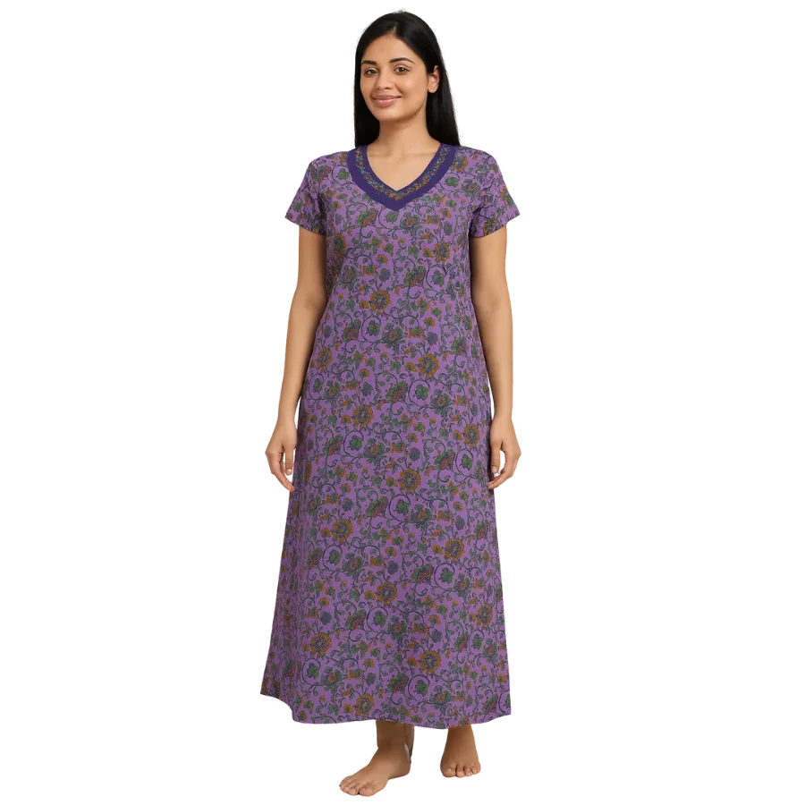 Lavender Garden Bloom Printed Cotton Nighty