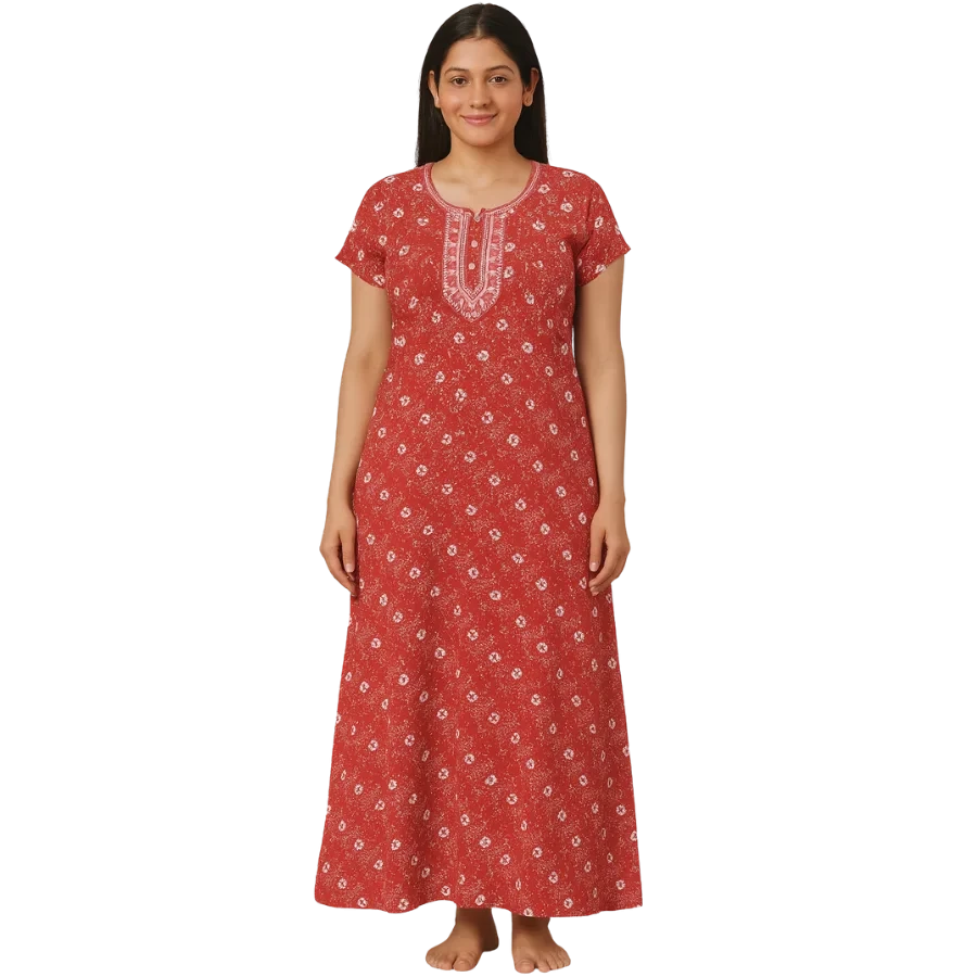Crimson Blossom Comfort Cotton Nighty