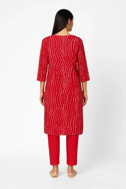 Red Printed Kurta Front