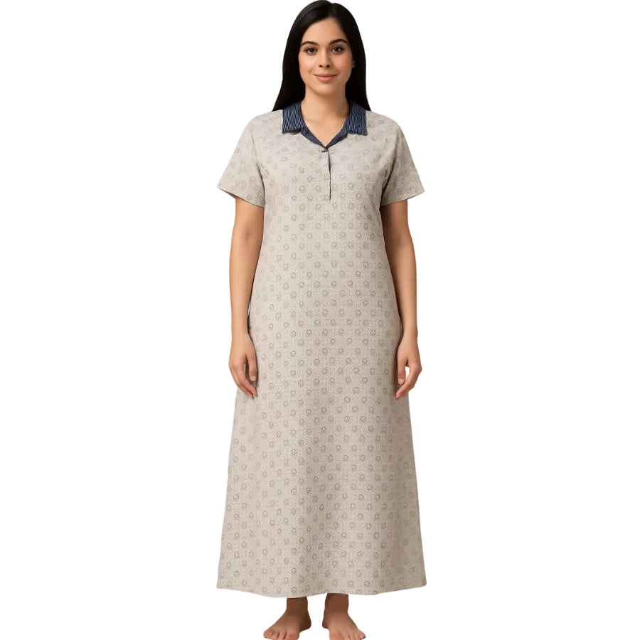 Soft Grey Floral Breeze Cotton Nighty
